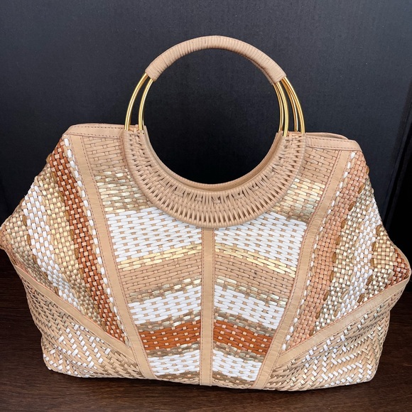 MARIPOSA BY SHARIF, handcrafted for Neiman Marcus, woven leather tote handbag - Picture 3 of 10